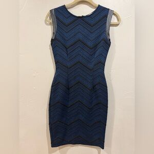 love...ady Blue and Black Sleevess Chevron Mini Bodycon Dress Small